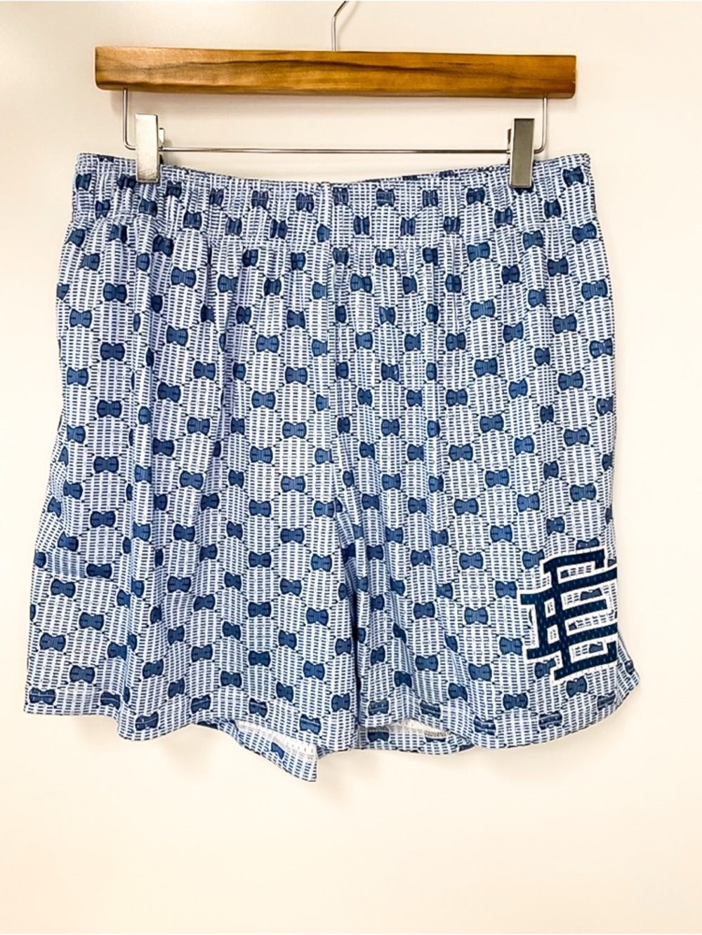 Eric Emanuel Light Blue Navy Patterned Athletic Shorts